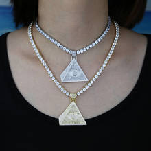 Iced Out Women Hip Hop Triangle Pyramid Pendant Necklace Engrave Shiny Cz Turkish Evil Eye Chocker Necklace Tennis Chain Gift 2024 - buy cheap