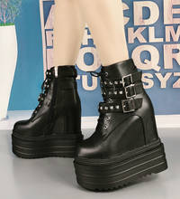 Botas de tacón alto Punk para mujer, zapatos de cuña con plataforma, botines a la moda, color negro 2024 - compra barato