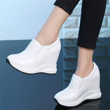 Slip On Trainers Women Genuine Leather Wedges High Heel Party Pumps Shoes Female Low Top Round Toe Fashion Sneakers Casual Shoes 2024 - buy cheap