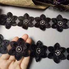 20pcs/lot Black 5.7cm Cotton Pearl Flower Embroidered Lace Trim Ribbon Fabric Handmade DIY Wedding Dress Sewing Supplies Craft 2024 - buy cheap