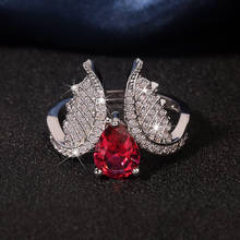 Micro Set Zircon Wing Shaped Red Zircon Silver Color Rings Fashion Style Banquet Wedding Rings Women Rings Gift For Girlfriend 2024 - buy cheap