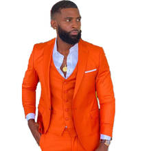 New Arrival 3 Pcs Orange Wedding Slim Fit Tuxedos Costume Homme One Button Men Suits Business Party Prom  (Jacket+Pants+Vest) 2024 - buy cheap