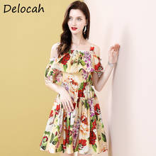 Женское платье на бретельках Delocah, хлопковое облегающее мини-платье с оборками и открытой спинкой, с цветочным принтом 2024 - купить недорого