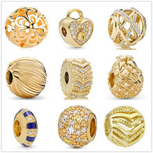 925 Gold Beaded Charm Shiny Flower Pineapple fit DIY Jewelry Original Pandora Charm Silver 925 Bracelet 2024 - buy cheap