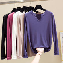 Camiseta feminina moderna com decote em v, camisa branca de algodão casual, com botão, plus size, xxxl, outono 2021 2024 - compre barato