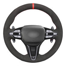 Hand-stitched Black Suede Red Marker Car Steering Wheel Cover for Hyundai i30 N 2018-2020 Veloster N 2019-2021 2024 - buy cheap
