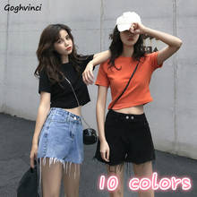 Short Sleeve T-shirts Women Summer Crop Top Solid Sexy Ins Simple All- Match Stylish Leisure Chic Womens T-shirt Korean Daily BF 2024 - buy cheap
