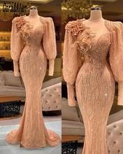 Kosovo Design Evening Dresses Long Sleeves Sheer Neck Beading Luxury Mermaid Prom Dress with 3D Floral Applqiue Party Gowns 2024 - buy cheap