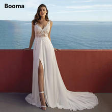 Booma V-Neck Beach Wedding Dresses Boho Lace Appliques High Slit Chiffon Bride Dresses Buttoned Back A-Line Long Wedding Gowns 2024 - buy cheap