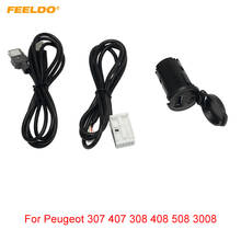 FEELDO-Panel de interruptor USB para coche, adaptador auxiliar estéreo de 12 pines y 4 pines, Cable de Audio para Peugeot 307, 407, 308, 408, 508, 3008 2024 - compra barato
