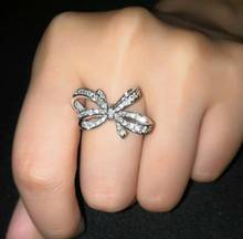 Модные кольца для женщин с кристаллами и бантом, серебряное кольцо для помолвки, свадебные украшения, аксессуары, подарки для влюбленных, размеры 6, 7, 8, 9, 10 2024 - купить недорого