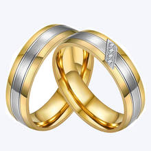 Anillos de acero inoxidable para hombre y mujer, conjunto de anillos de compromiso de boda, joyas con diamantes de circonita AAA, color dorado y titanio 2024 - compra barato