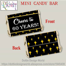 Black Gold 60th Birthday Party Favors Mini Candy Bar wrapper Stickers Chocolate Wine Water bottle Labels Anniversary decoration 2024 - buy cheap