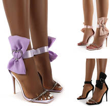 2021 High-heeled sandals female stiletto large size female bow knot heart-shaped rhinestone sexy heels wedding dress bridesmaid 2024 - buy cheap