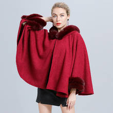 Swyivy Women Winter Coat Large Size Loose Imitation Fur Collar Cloak Hooded Lamb Shawl 2020 Winter New Female Poncho Velvet War 2024 - buy cheap
