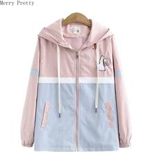 Women Cartoon Embroidery Hooded Jackets Streetwear Patchwork Long Sleeve Women Cute Jackets Zipper Outerwear Coats 2024 - buy cheap