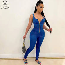 VAZN Europe and the United States Women's Summer New High Elastic Imitation Jeans Strap Casual Jumpsuit Long Pants 2024 - buy cheap