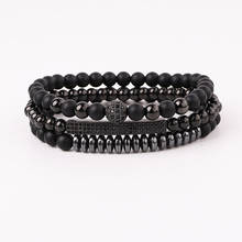 New Fashion Natural Stone Matte Onyx CZ Pave Ball Charm Beads Elastic Bracelet Set For Men 2024 - buy cheap