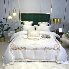 Conjunto de cama queen super king size, branco, algodão egípcio, ouro, bordado, edredom, lençol de cama, conjunto de roupa de cama 2024 - compre barato
