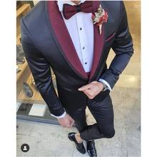 Novo terno masculino para casamento 2020, estilo slim preto brilhante, 2 peças (jaqueta + calça) 2024 - compre barato