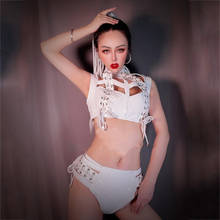 Sexy Women Bar Nightclub DJ DS Singer Jazz Dance Costume White Leather Cutout Bikini Shorts Hip Hop Clothing Rave Outfits XS1841 2024 - buy cheap