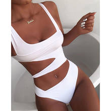 2022 New Sexy White One Piece Swimsuit Women Cut Out Swimwear Push Up Monokini Bathing Suits Beach Wear Swimming Suit For Women 2024 - compre barato
