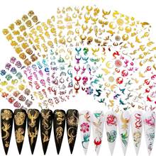 1 unidad de adhesivo para decoración de uñas, lámina adhesiva de pavo real, dragón Phoenix, Color dorado y arcoíris, decoración artística para uñas 2024 - compra barato