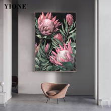 Pintura em tela vintage, flores rosas, folhas, pinta personalizada, plantas verdes, arte da parede, imagem impressa para sala de estar, quarto, decoração de casa 2024 - compre barato