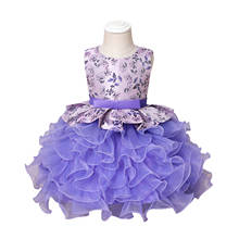 Opperiaya vestido de baile camadas infantil, lindo vestido camadas para recém-nascidos, crianças, bebês, meninas, sem mangas, estampado floral, gola redonda, laço, vestidos de princesa 2024 - compre barato