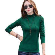 Long Sleeve T-Shirt Patchwork T Shirt Women Half Turtleneck  2022 Cotton Tshirt Autumn Womens Tops Woman Clothes Tee Shirt Femme 2024 - buy cheap