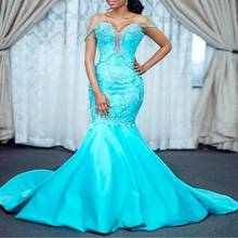 African Evening Dresses For Women Mermaid Beaded Appliques Plunging Neckline Off The Shoulder Aso Ebi Plus Size Formal Gowns 2024 - buy cheap