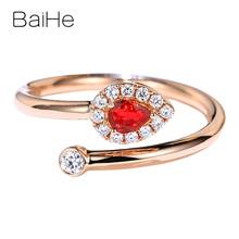 Baihe anel de diamantes cor sólida 14k ouro rosê 0.15ct pear natural rubi 0.13ct, joias finas da moda, presente de casamento, joias com diamantes 2024 - compre barato