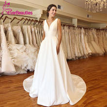 Vestido de noiva 2020 cetim, sem mangas, aberto, barato, simples, linha a, branco, personalizado 2024 - compre barato