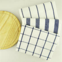 Toalha de chá e guardanapo de mesa, toalha de chá xadrez de algodão listrado azul de alta qualidade 2024 - compre barato