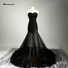 Lakshmigown Gothic Black Wedding Dress Mermaid 2021 Vestido de Boda Vintage Lace Appliques Bridal Wedding Gowns Off Shoulder 2024 - buy cheap
