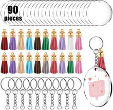 90Pcs Acrylic Clear Circle Discs Keychain Set Round Acrylic Keychain Blank Leather Tassel Pendant Jump Rings for DIY 2024 - buy cheap