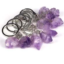 Natural Stone Keychains Handbag Purse Holder Nuggets Raw Real Amethysts Crystal Quartz Stone Dangle Car Clasps Chains Key Rings 2024 - buy cheap