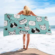 Toalha de praia com desenho de gato, acessório para banheiro, toalha de banho de microfibra, tapete de ioga 2024 - compre barato