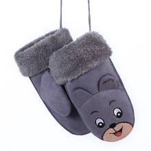 Fashion Children's Cute Cartoon Rabbit Bear Mittens Boy/Girls Winter Plus Plush Cashmere Thicker Warm Suede Leather Gloves 100G 2024 - buy cheap