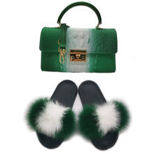 New Women Casual Plush Real Fox Fur Slippers Fashion Shoulder Bag Handbag  Ladies Cute Flat Furry Fur Slides Fluffy Fur Shoes 2024 - buy cheap