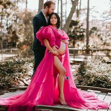 Fuchsia A Line  Tulle Maternity Dresses For Photo Shoot Tulle Bridal Fluffy Tulle Maternity Robe Outfits For Black Women 2021 2024 - buy cheap