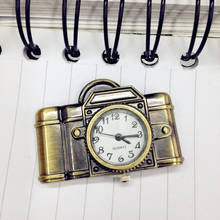 Карманные часы в античном стиле с римскими цифрами, унисекс, античная бронза, дизайн камеры, карманные часы с подвеской, винтажный кулон, ожерелье, подарок 2024 - купить недорого