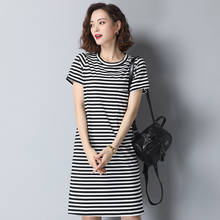 Dress Female Summer Short-sleeved 2020 New Korean Style Round Neck Striped Loose Casual A-Line Knitted Dress Knee Length M-XXL 2024 - buy cheap