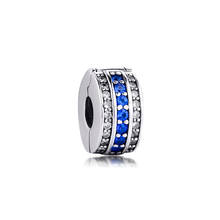 925 Sterling Silver Sparkling Blue Line Clip Charms Beads for Jewelry Making Fits Pandora Bracelet 925 Original Women Charmsy 2024 - buy cheap