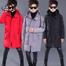 Crianças para baixo jaqueta de inverno meninos casacos roupas com capuz zíper longo estilo cor sólida engrossar quente crianças outerwear h112 2024 - compre barato