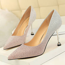 BIGTREE-zapatos de tacón alto con lentejuelas para mujer, calzado de boda, stilettos, color rosa y dorado, 2021 2024 - compra barato