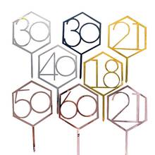 Decoración Para tartas de cumpleaños, suministros de decoración para hornear, oro, plata, negro, Digital, 18, 21, 30, 40, 50, 60 años, 1 unidad 2024 - compra barato