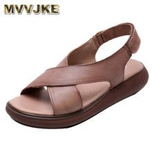 MVVJKE-Sandalias de plataforma de piel auténtica para mujer, zapatos planos con correa cruzada y gancho, Estilo Vintage, para verano, 2020 2024 - compra barato