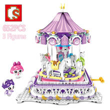 SEMBO Princess Friends Amusement Park Girl Carousel Clockwork Gear Spin Model Building Blocks Playground Kid Toys For Girls Gift 2024 - buy cheap