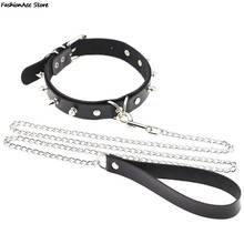 Sexy Rivet Alternative Metal PU Leather Collar Lead Chain Bell Choker Slave Costume BDSM Bondage Necklace Neckband Sex Toys 2024 - купить недорого